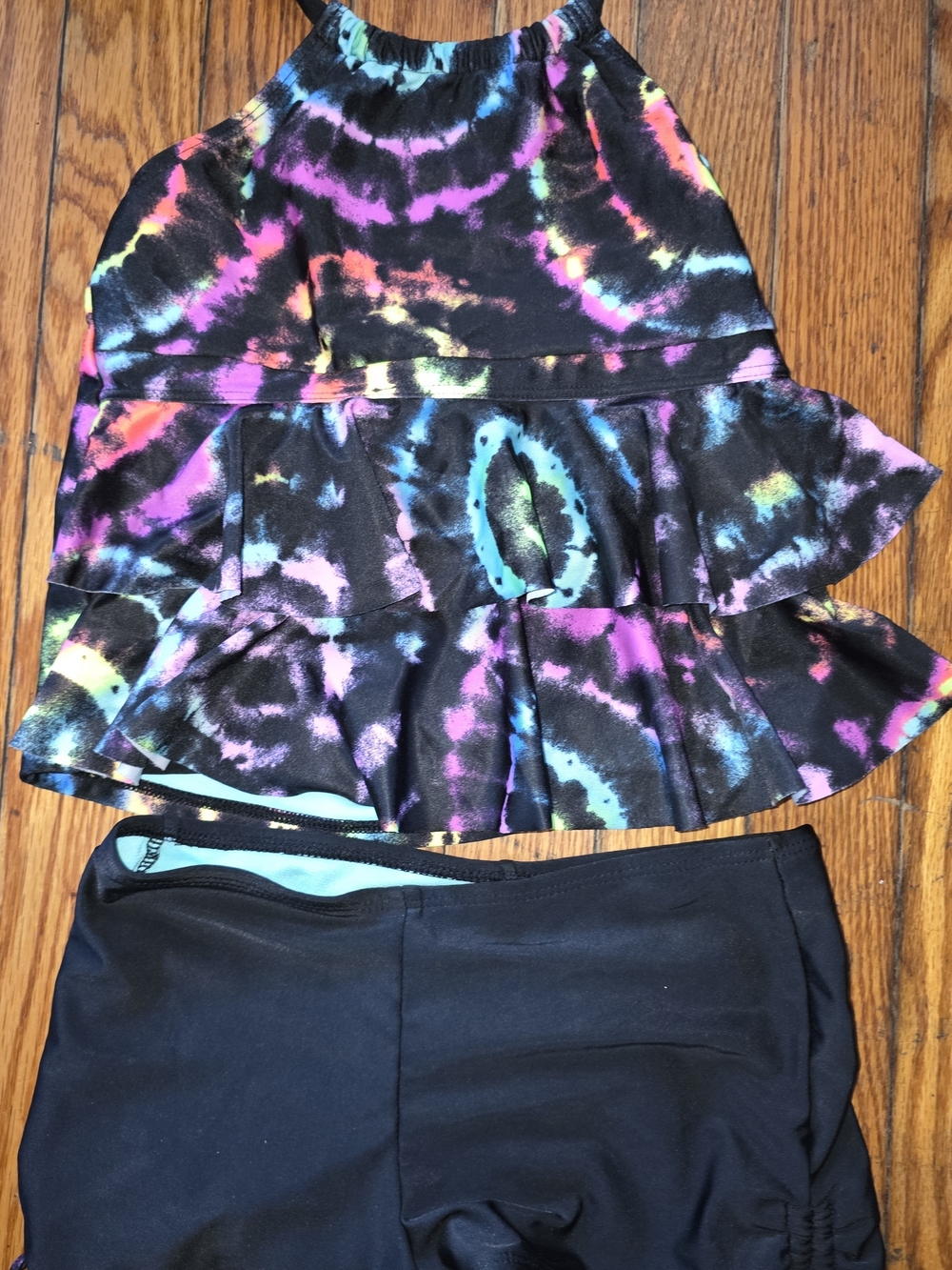 wonder nation Black Tie-Dye Ruffle One-Piece Swimsuit